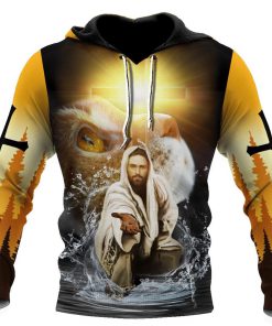 Pussy Cat Cross And Jesus Is My Savior God 3D Hoodie For Man And Women, Jesus Printed 3D Hoodie