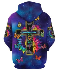 Rainbow Sunflower Butterfly Jesus Cross Hoodie For Men & Women, God 3D Printed Hoodie, Christian Apparel Hoodies
