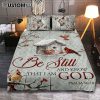 Red Cardinal Be Still And Know That I Am God Quilt Bedding Set - Christian Bedroom - Religious Home Decor