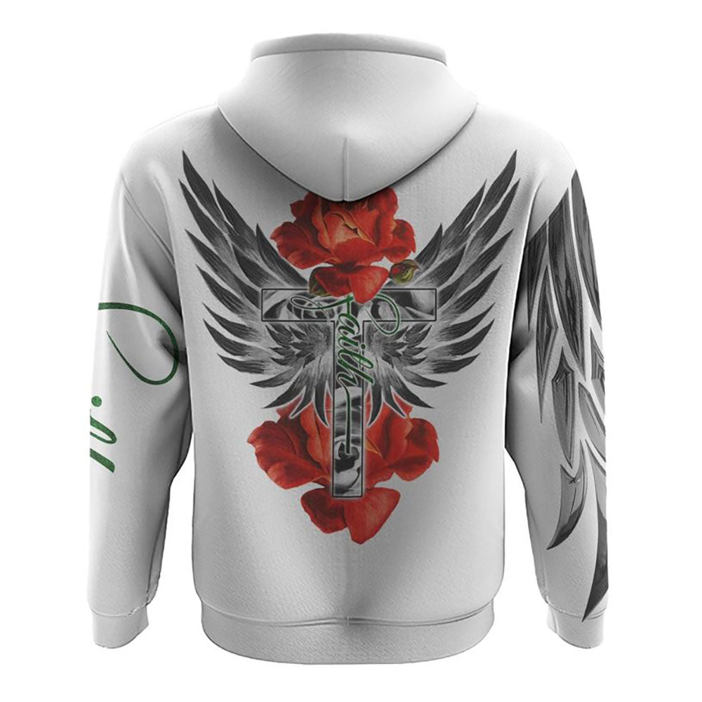 Red Rose Faith Wings Cross All Over Print 3D Hoodie, Christian Hoodie, Christian Sweatshirt, Bible Verse Shirt