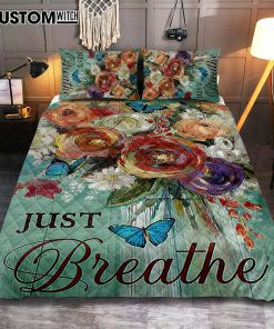 Red Rose Just Breathe Quilt Bedding Set - Christian Bedroom - Religious Home Decor