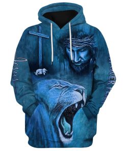 Roaring Blue Lion And Jesus, Faith Over Fear Hoodie For Men & Women, God 3D Printed Hoodie, Christian Apparel Hoodies