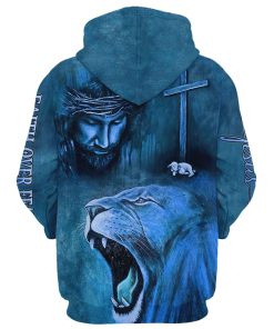 Roaring Blue Lion And Jesus, Faith Over Fear Hoodie For Men & Women, God 3D Printed Hoodie, Christian Apparel Hoodies