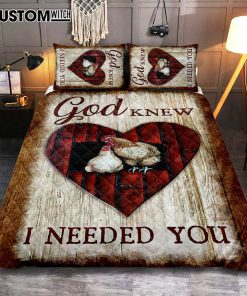 Rooster Hen - God Knew I Needed You Quilt Bedding Set Art - Christian Art - Bible Verse Bedroom - Religious Home Decor