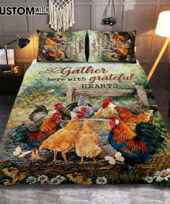Rooster Meadow Land Gather Here With Grateful Hearts Quilt Bedding Set Art - Christian Art - Bible Verse Bedroom - Religious Home Decor