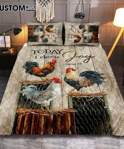 Rooster Today I Choose Joy Quilt Bedding Set Bedroom - Christian Quilt Bedding Set Prints - Bible Verse Quilt Bedding Set Art