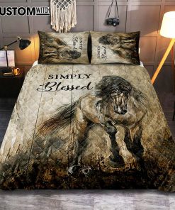 Running Horse Simply Blessed Quilt Bedding Set Print - Inspirational Quilt Bedding Set Art - Christian Bedroom Home Decor