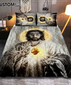 Sacred Heart Of Jesus Quilt Bedding Set Print - Inspirational Quilt Bedding Set Art - Christian Bedroom Home Decor