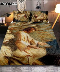 Saving Jesus Wings Feathers Quilt Bedding Set Prints - Jesus Christ Quilt Bedding Set Art - Christian Cover Twin Bedding Decor