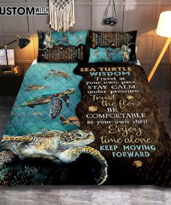Sea Turtle Keep Moving Forward Quilt Bedding Set Print - Inspirational Quilt Bedding Set Art - Christian Bedroom Home Decor