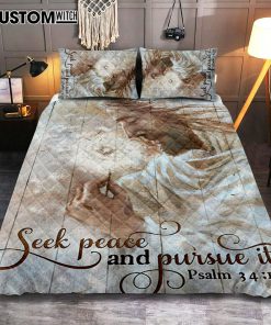 Seek Peace And Pursue It Dandelion And Jesus Quilt Bedding Set Prints - Jesus Christ Quilt Bedding Set Art - Christian Cover Twin Bedding Decor