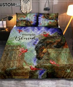 Simply Blessed Dream Horse Red Cardinal Quilt Bedding Set Print - Inspirational Quilt Bedding Set Art - Christian Bedroom Home Decor