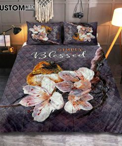 Simply Blessed Flower Yellow Hummingbird Quilt Bedding Set Bedroom - Bible Verse Quilt Bedding Set Art - Christian Home Decor