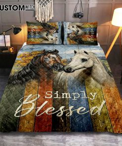 Simply Blessed Horse Couple Quilt Bedding Set Print - Inspirational Quilt Bedding Set Art - Christian Bedroom Home Decor