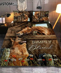 Simply Blessed Horse German Shepherd Quilt Bedding Set Print - Inspirational Quilt Bedding Set Art - Christian Bedroom Home Decor
