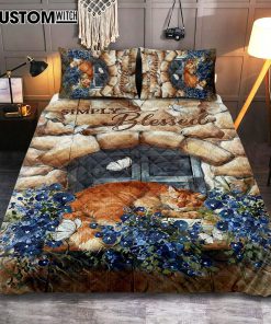 Simply Blessed Sleeping Cat Stone Cover Twin Bedding Quilt Bedding Set Bedroom - Bible Verse Quilt Bedding Set Art - Christian Home Decor