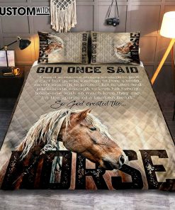 So God Created The Horse Quilt Bedding Set Bedroom - Perfect Gift For Vets & Horse Lovers! - Christian Quilt Bedding Set Bedroom Decor