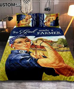 So God Made A Farmer Quilt Bedding Set Bedroom - Christian Quilt Bedding Set Prints - Bible Verse Quilt Bedding Set Art