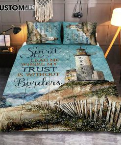 Spirit Lead Me Where My Trust Is Without Borders Lighthouse Quilt Bedding Set Print - Inspirational Quilt Bedding Set Art - Christian Bedroom Home Decor