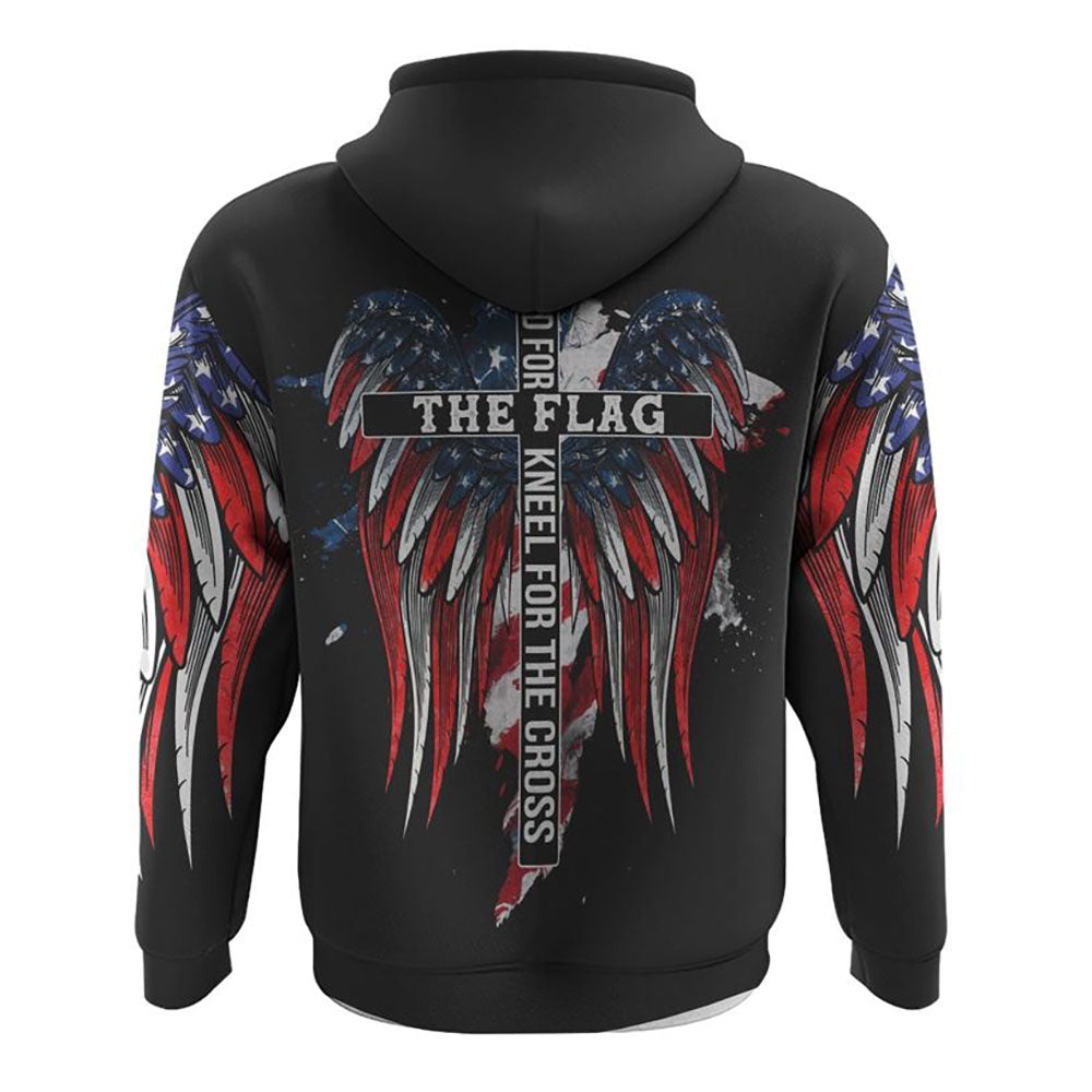 Stand For The Flag Kneel For The Cross American Flag Wings Arm All Over Print 3D Hoodie, Christian Hoodie, Christian Sweatshirt, Bible Verse Shirt