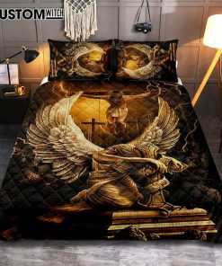Stunning Angel Wings Jesus On The Cross Quilt Bedding Set Print - Inspirational Quilt Bedding Set Art - Christian Bedroom Home Decor