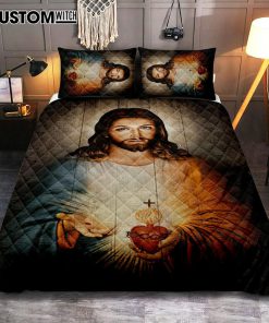 Stunning Heart Walking With Jesus Quilt Bedding Set Quilt Bedding Set Bedroom - Christian Quilt Bedding Set Prints - Bible Verse Quilt Bedding Set Art