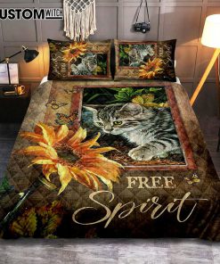 Sunflower Butterfly Cat Free Spirit Quilt Bedding Set Art - Christian Art - Bible Verse Bedroom - Religious Home Decor
