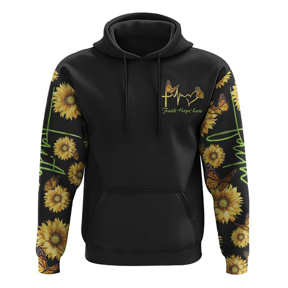 Sunflower Butterfly Faith Smoke All Over Print 3D Hoodie, Christian Hoodie, Christian Sweatshirt, Bible Verse Shirt