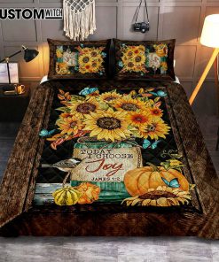 Sunflower Butterfly Today I Choose Joy Quilt Bedding Set Print - Inspirational Quilt Bedding Set Art - Christian Bedroom Home Decor