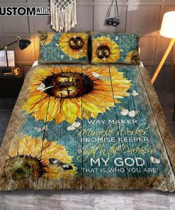Sunflower Butterfly Way Maker Promise Keeper My Savior Quilt Bedding Set Art - Christian Art - Bible Verse Bedroom - Religious Home Decor