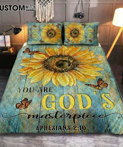 Sunflower Butterfly You Are God's Masterpiece Quilt Bedding Set Print - Inspirational Quilt Bedding Set Art - Christian Bedroom Home Decor