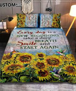 Sunflower Every Day Is A New Beginning Quilt Bedding Set Art - Christian Art - Bible Verse Bedroom - Religious Home Decor