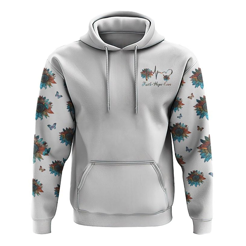 Sunflower Faith Butterfly All Over Print 3D Hoodie, Christian Hoodie, Christian Sweatshirt, Bible Verse Shirt