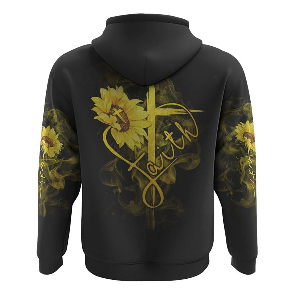 Sunflower Heart Cross Smoke All Over Print 3D Hoodie, Christian Hoodie, Christian Sweatshirt, Bible Verse Shirt