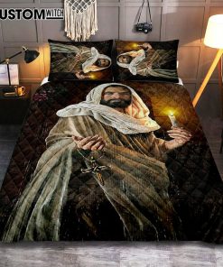 Take My Hand Jesus Christ The Redeemer Jesus Calls Quilt Bedding Set Prints - Jesus Christ Quilt Bedding Set Art - Christian Cover Twin Bedding Decor