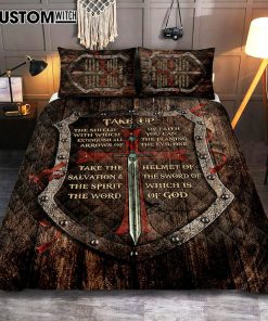 Take Up The Shield Of Faith Shield The Warrior Quilt Bedding Set Print - Inspirational Quilt Bedding Set Art - Christian Bedroom Home Decor