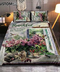 Thankful For Every Moment Lavender Peaceful Hummingbird Quilt Bedding Set Print - Inspirational Quilt Bedding Set Art - Christian Bedroom Home Decor