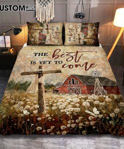 The Best Is Yet To Come Dandelion Field Wooden Cross Quilt Bedding Set Print - Inspirational Quilt Bedding Set Art - Christian Bedroom Home Decor