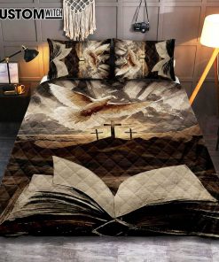 The Bible Dove Old Rugged Crosses Sunrise On Mountains Quilt Bedding Set Art - Christian Art - Bible Verse Bedroom - Religious Home Decor