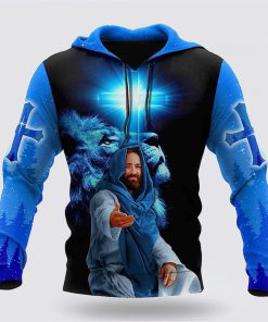 The Cross And The Praying Lion Jesus Focus On Me 3D Hoodies For Women Men, God 3D Printed Hoodie, Christian Apparel Hoodies