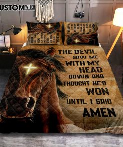 The Devil Saw Me With My Head Face Of Horse Cross Quilt Bedding Set Print - Inspirational Quilt Bedding Set Art - Christian Bedroom Home Decor