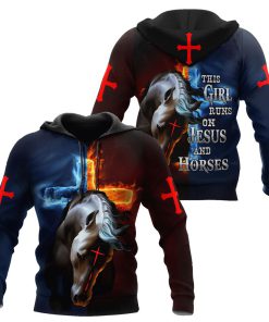 The Girl Runs On Jesus And Horses God 3D Hoodie For Man And Women, Jesus Printed 3D Hoodie