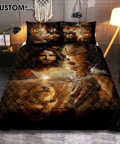 The Hand Of God Quilt Bedding Set - Lion Of Judah Jesus Quilt Bedding Set - Christian Bedroom - Religious Home Decor