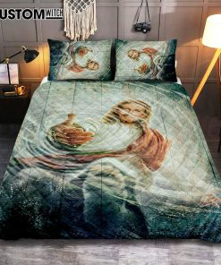 The Hand Of God Quilt Bedding Set - Take His Hand Through The Water Quilt Bedding Set Art - Christian Art - Bible Verse Bedroom - Religious Home Decor