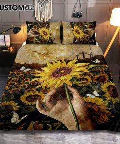 The Hand Of God Sunflower Field White Butterfly Quilt Bedding Set Art - Christian Art - Bible Verse Bedroom - Religious Home Decor