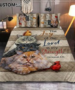 The Joy Of The Lord Is My Strength Quilt Bedding Set - Angry Cat Cardinal Painting Quilt Bedding Set Bedroom - Christian Quilt Bedding Set Prints