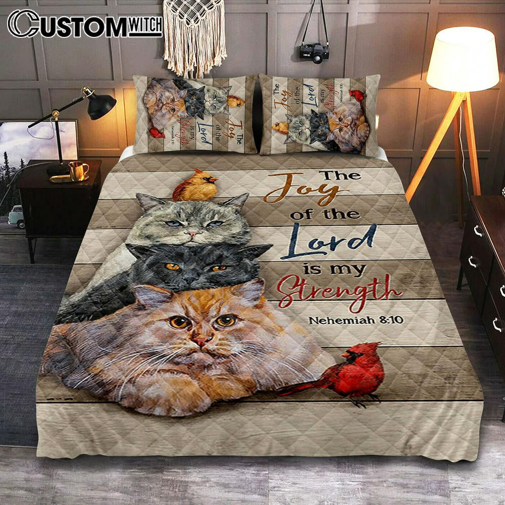 The Joy Of The Lord Is My Strength Quilt Bedding Set - Angry Cat Cardinal Painting Quilt Bedding Set Bedroom - Christian Quilt Bedding Set Prints