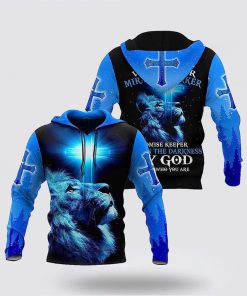 The King Lion Cross Light Blue 3D Hoodies For Women Men, God 3D Printed Hoodie, Christian Apparel Hoodies