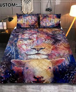 The Lamb With The Lion Quilt Bedding Set Prints - Christian Cover Twin Bedding Decor - Bible Verse Quilt Bedding Set Art