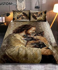 The Life Of Jesus Hug German Shepherd Dog Quilt Bedding Set Art - Christian Art - Bible Verse Bedroom - Religious Home Decor